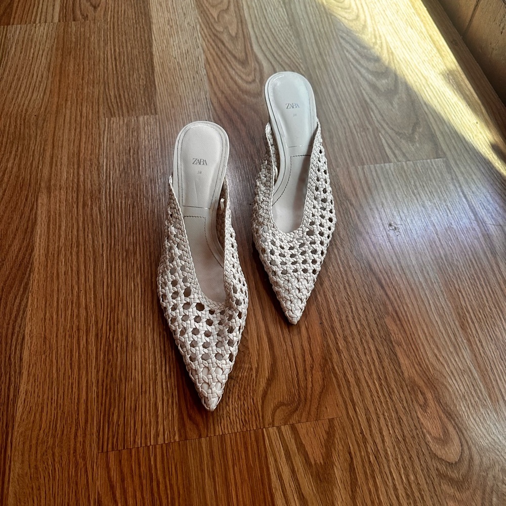 Zara Cream Woven Mules